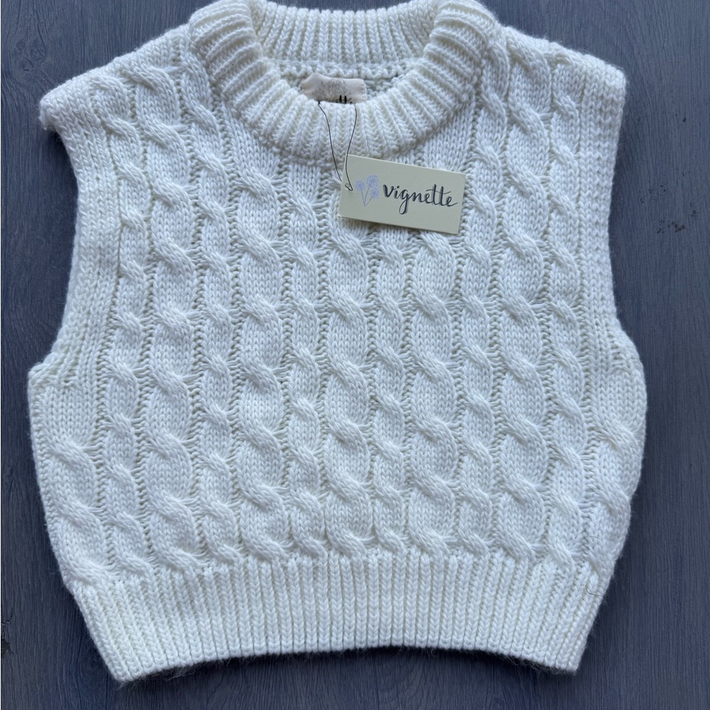 White Cable Knit Kids Sweater Vest